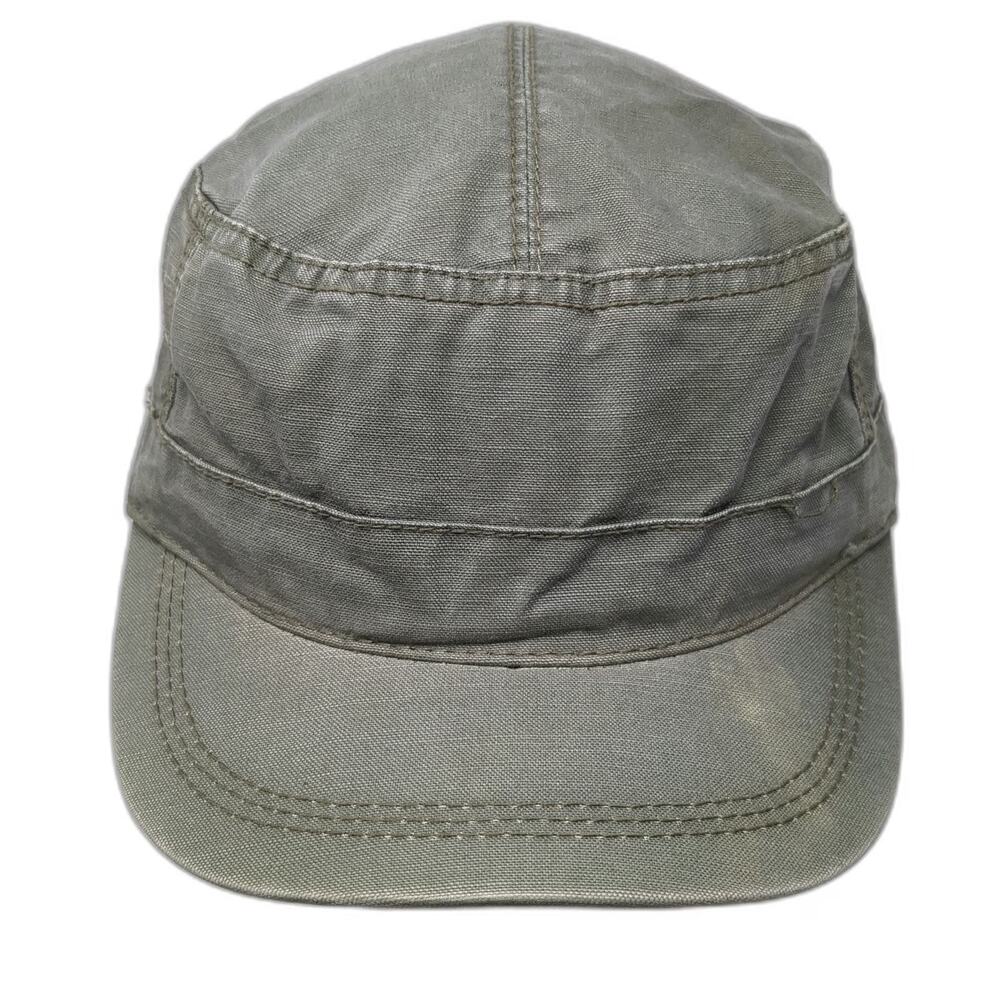 H&M Army Cap Green M Distressed Cotton Slideback Flat Top Military Style Hat